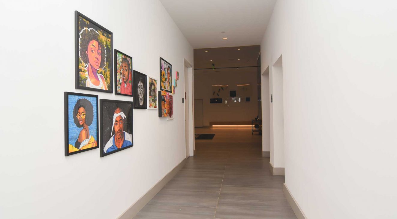 Caldwell hallway with artwork